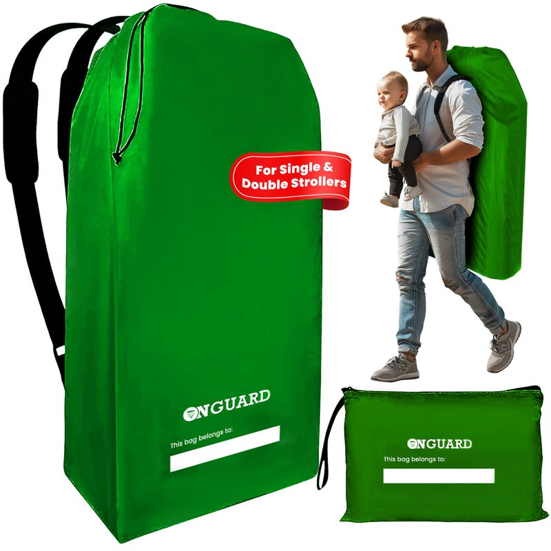 ONGUARD Waterproof Single and Double Stroller Bag for Airplane - Travel Stroller Cover for Air Travel and Storage - Gate Check Bag Backpack- Baby Airplane Essentials - Green - Image 1